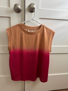 Anthropologie Dip-Dye Short Sleeve Tee in Tan and Deep Pink